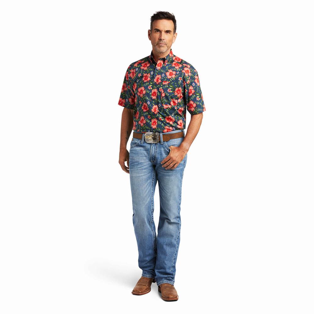 Pink Men's Ariat Tylen Stretch Classic Fit Shirts | 8329-QABJR