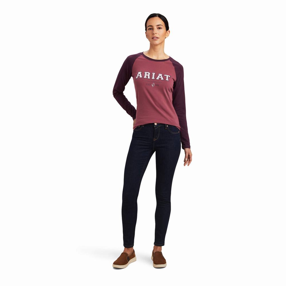 Pink Women's Ariat Varsity Tops | 9216-QWMVZ