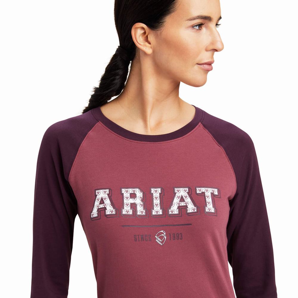 Pink Women's Ariat Varsity Tops | 9216-QWMVZ