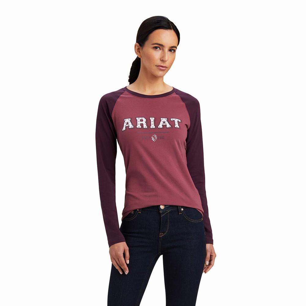 Pink Women\'s Ariat Varsity Tops | 9216-QWMVZ