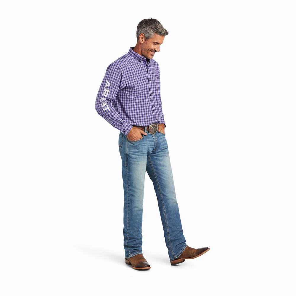 Purple Men's Ariat Pro Series Team Slane Classic Fit Shirts | 2157-ZPMIW