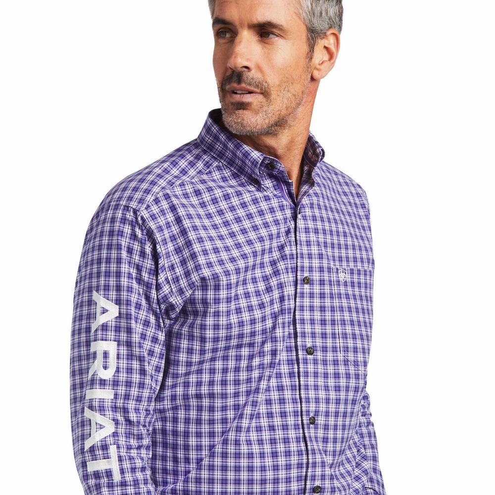 Purple Men's Ariat Pro Series Team Slane Classic Fit Shirts | 2157-ZPMIW