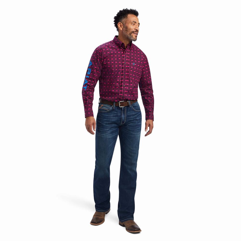 Purple Men's Ariat Team Markus Classic Fit Shirts | 9823-VQRCD