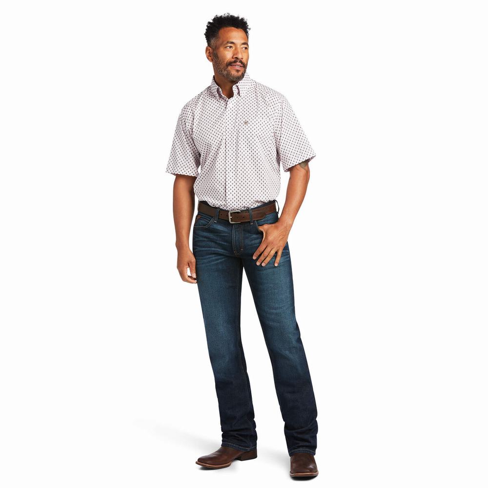 Purple Men's Ariat Wrinkle Free Deion Classic Fit Shirts | 2160-ZOLRM