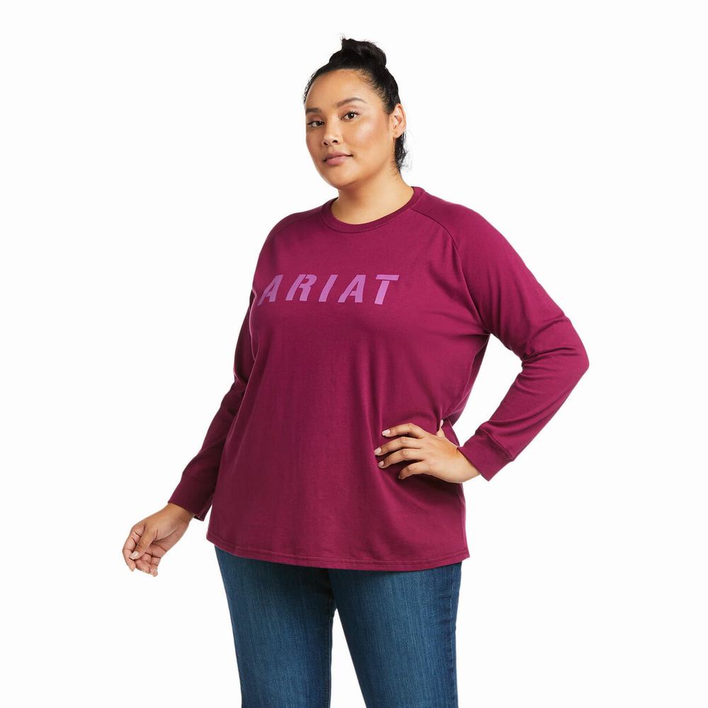 Purple Women's Ariat Rebar CottonStrong Block T Shirts | 4053-MQZBA