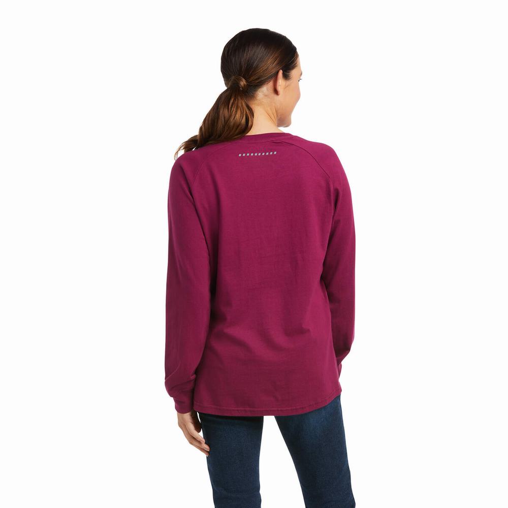 Purple Women's Ariat Rebar CottonStrong Block T Shirts | 4053-MQZBA