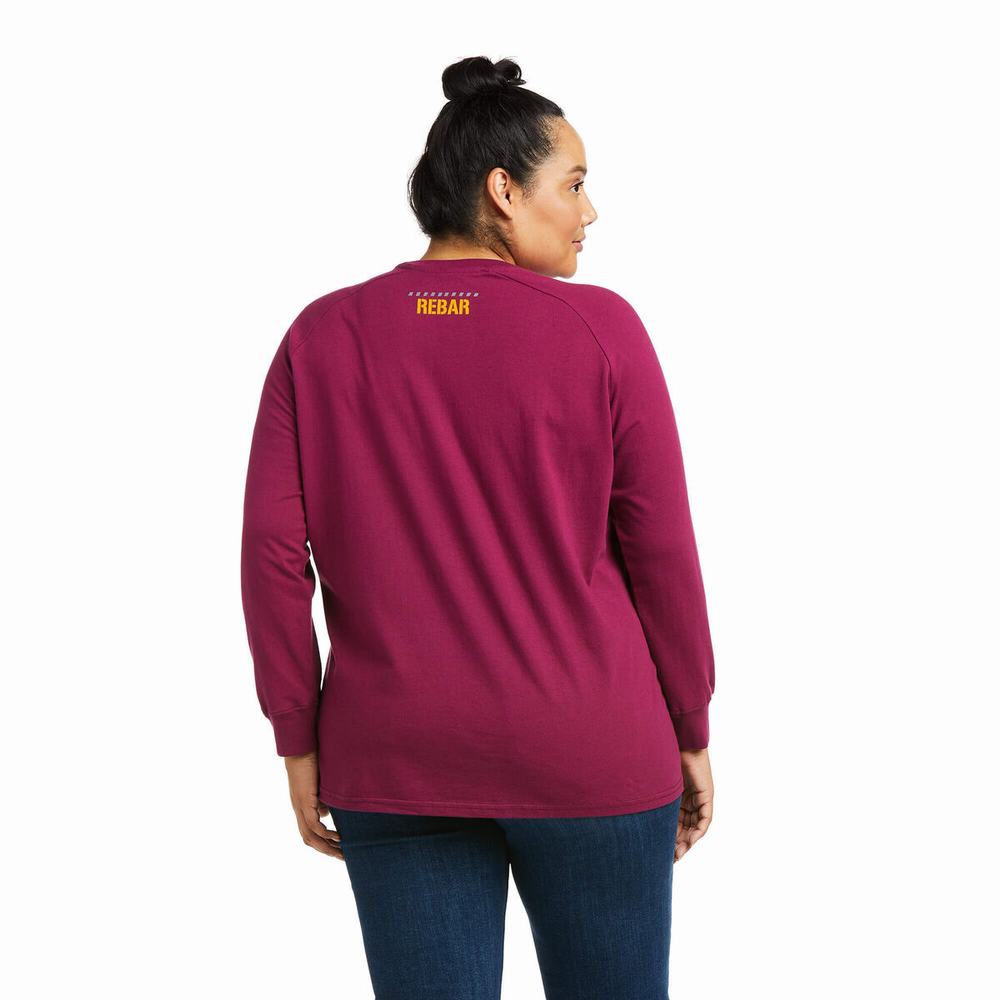 Purple Women's Ariat Rebar CottonStrong Block T Shirts | 4053-MQZBA