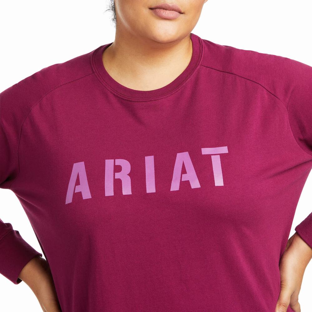 Purple Women's Ariat Rebar CottonStrong Block T Shirts | 4053-MQZBA