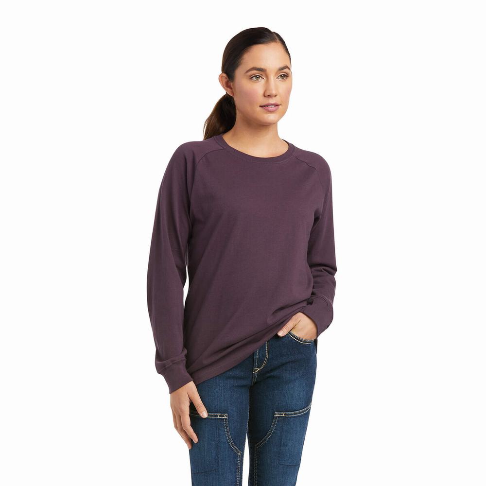 Purple Women's Ariat Rebar CottonStrong Brand Flag T Shirts | 4150-EGPYQ