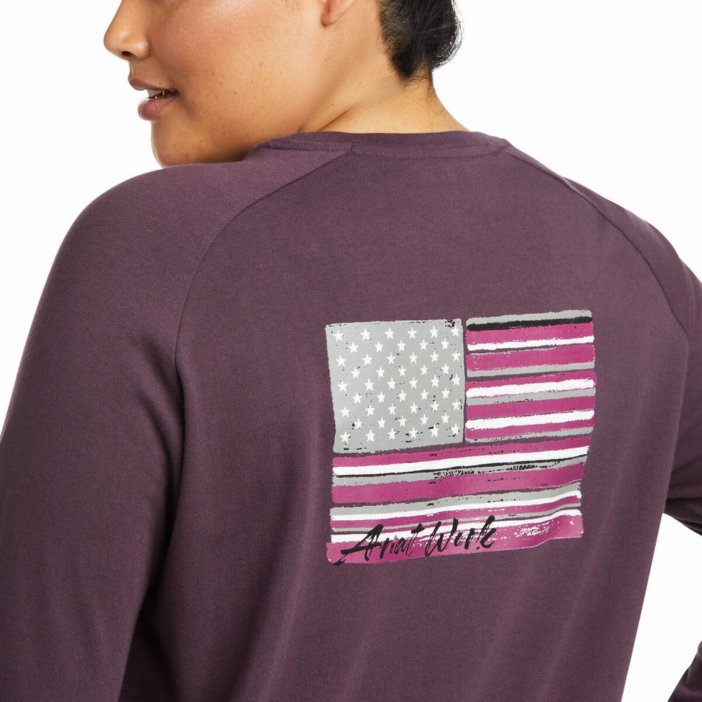 Purple Women's Ariat Rebar CottonStrong Brand Flag T Shirts | 4150-EGPYQ