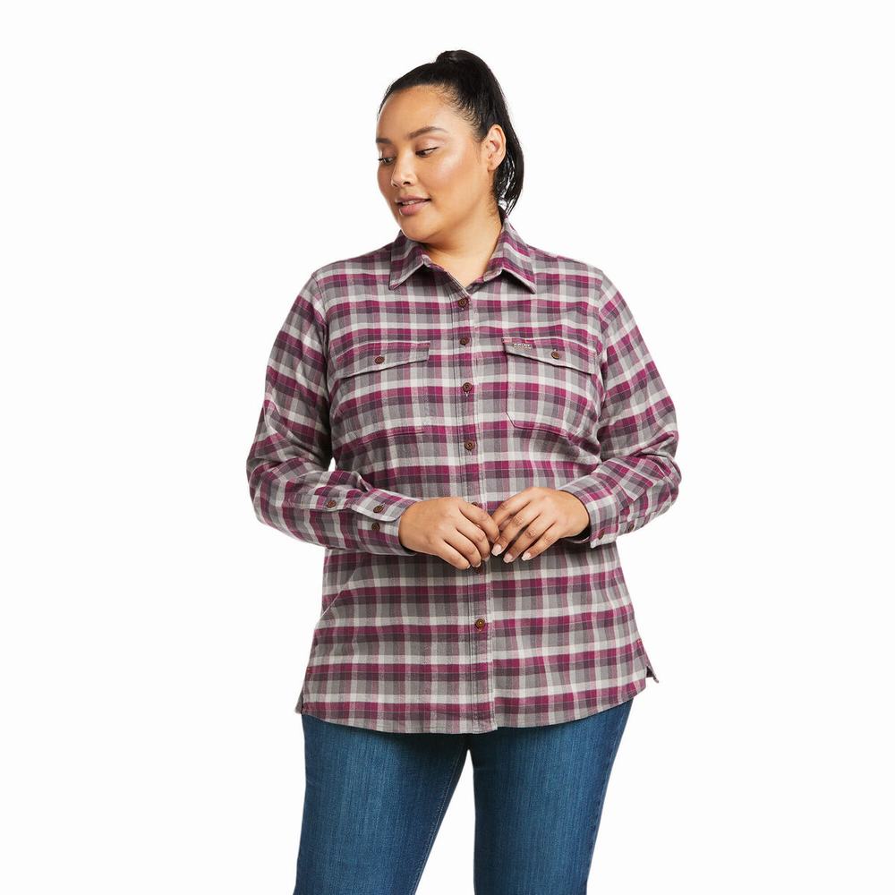 Purple Women's Ariat Rebar Flannel DuraStretch Shirts | 4809-UXJYI