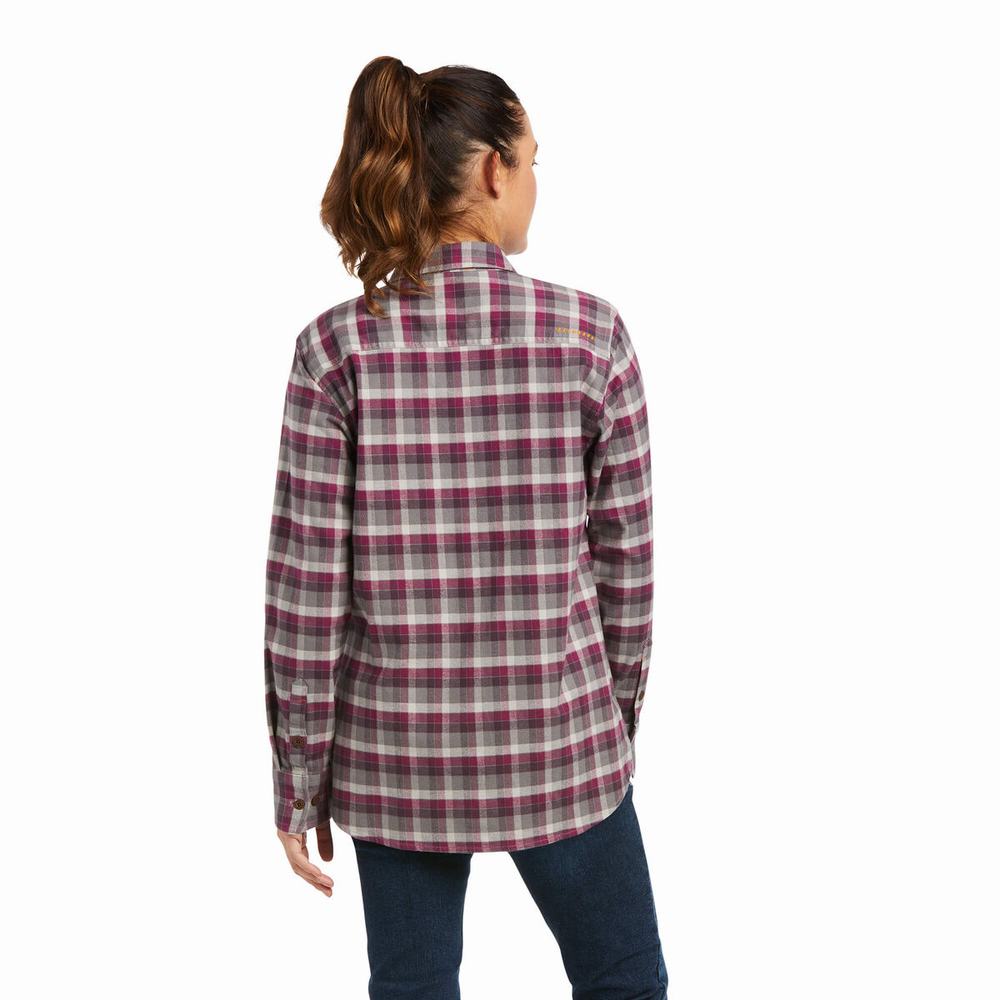 Purple Women's Ariat Rebar Flannel DuraStretch Shirts | 4809-UXJYI