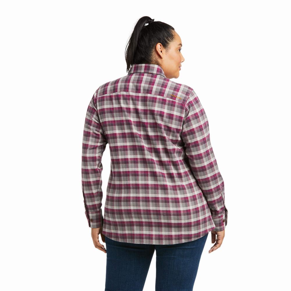 Purple Women's Ariat Rebar Flannel DuraStretch Shirts | 4809-UXJYI