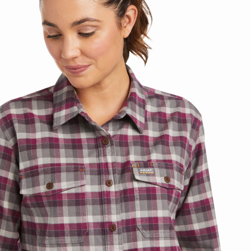 Purple Women's Ariat Rebar Flannel DuraStretch Shirts | 4809-UXJYI