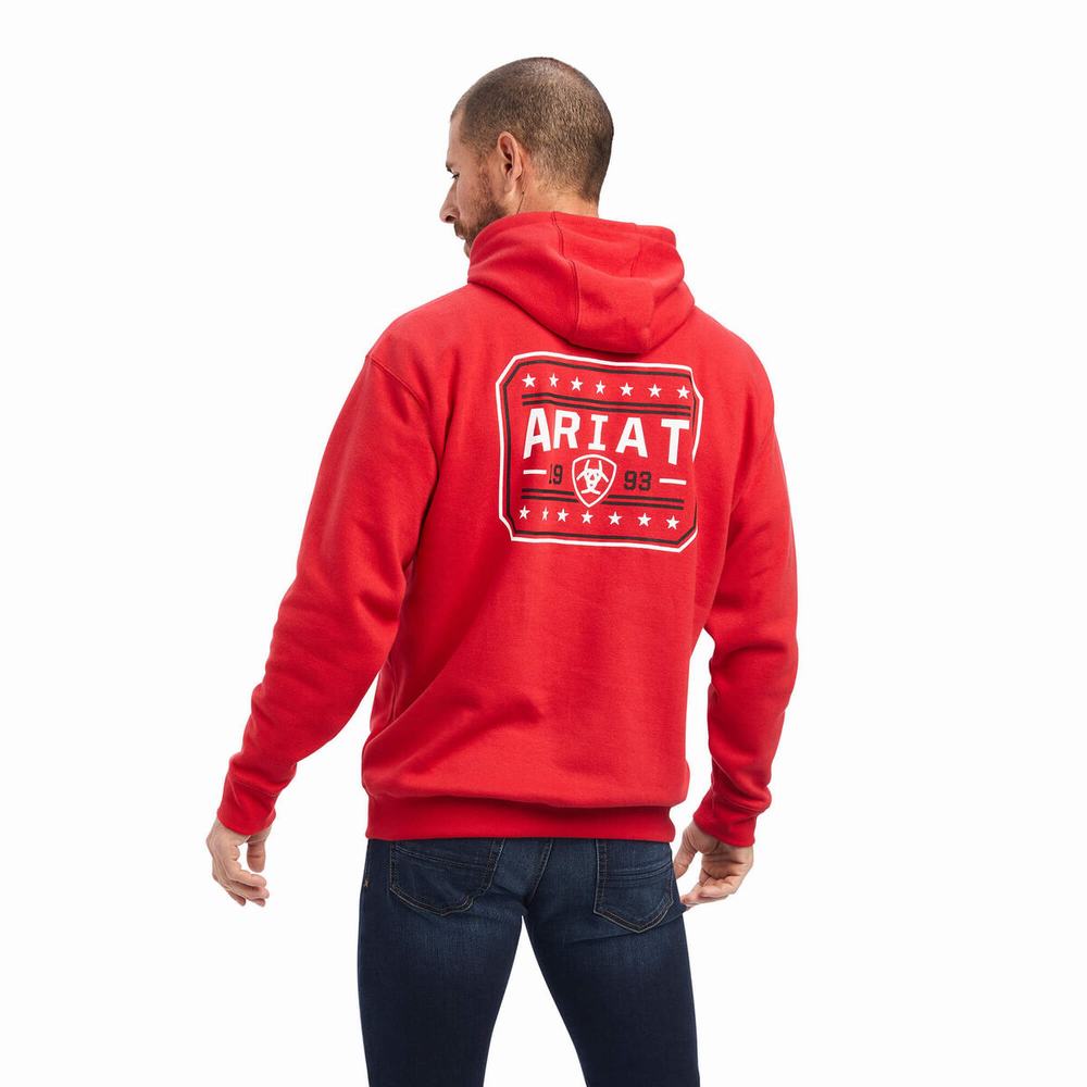 Red Men's Ariat 93 Liberty Hoodies | 0271-BQUPL