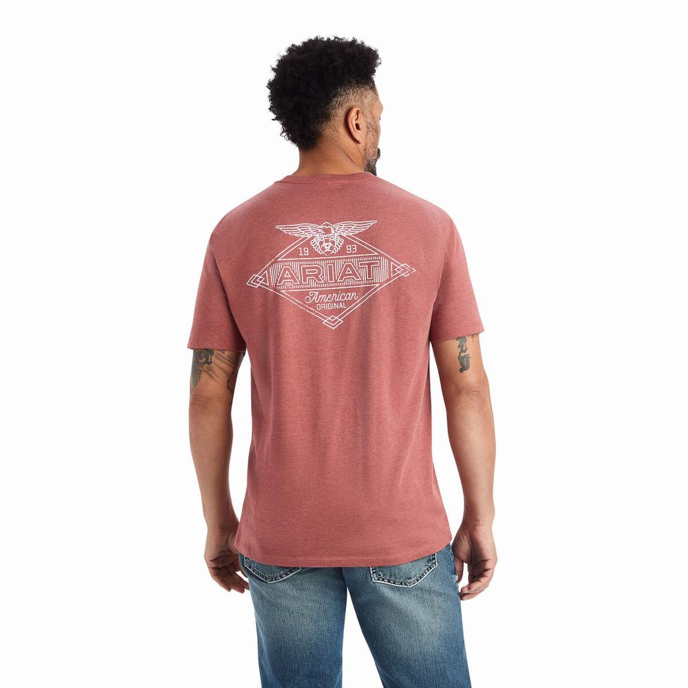 Red Men's Ariat Eagle Polo Shirts | 6501-ZTVAN