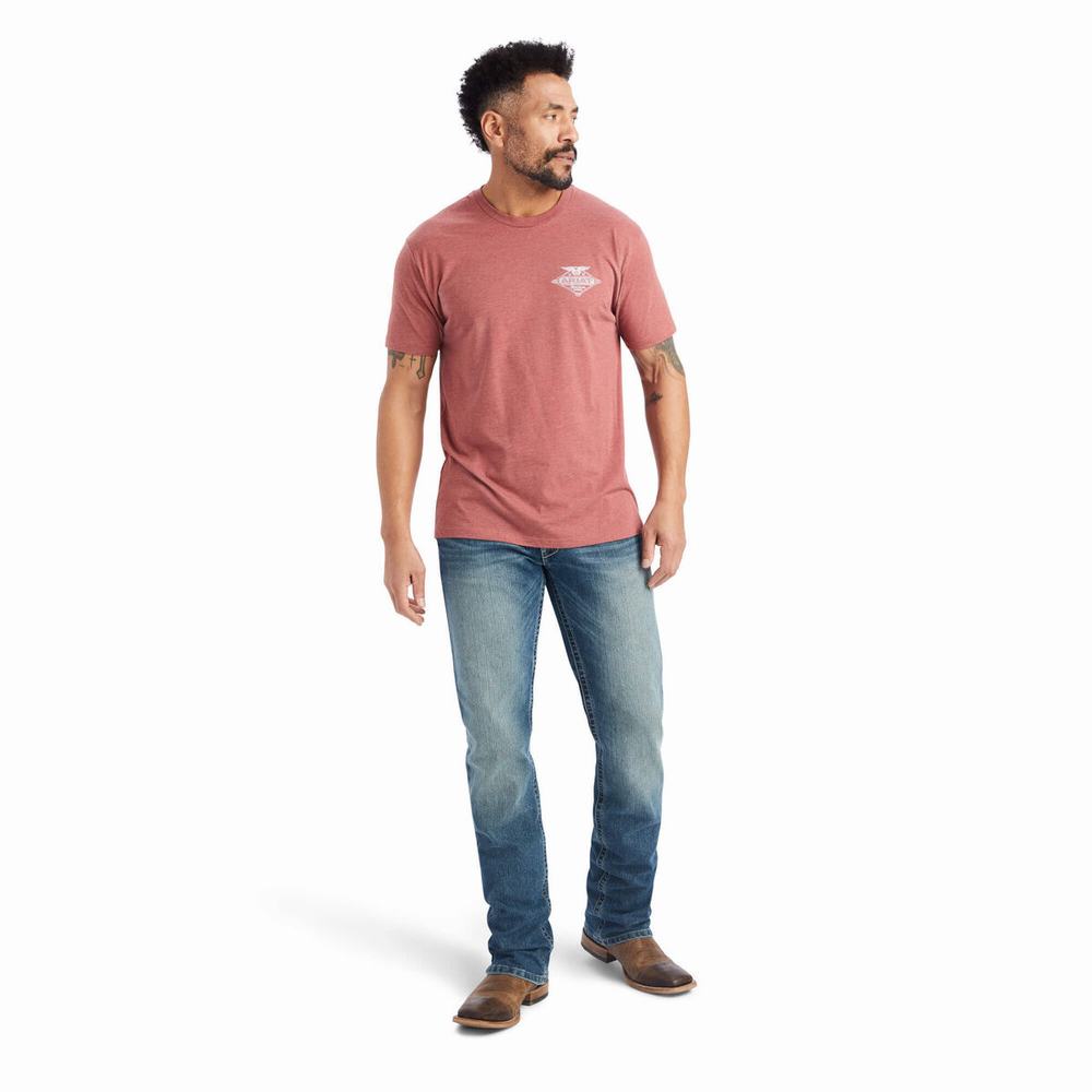 Red Men's Ariat Eagle Polo Shirts | 6501-ZTVAN