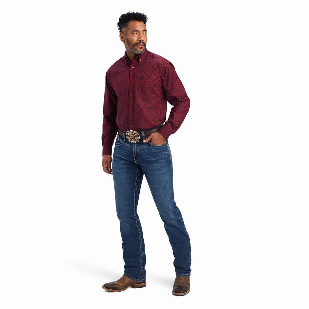 Red Men's Ariat Nyles Classic Fit Shirts | 8530-ZPQSF