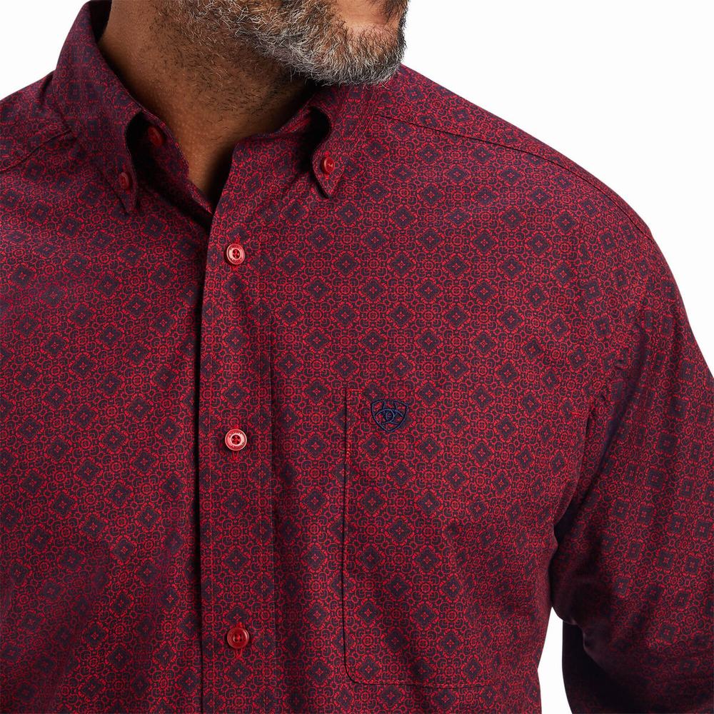 Red Men's Ariat Nyles Classic Fit Shirts | 8530-ZPQSF