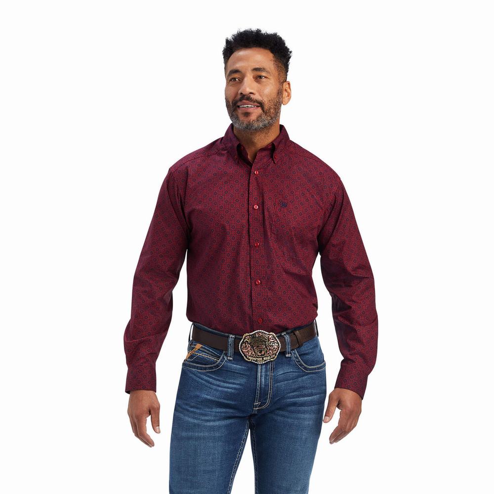 Red Men\'s Ariat Nyles Classic Fit Shirts | 8530-ZPQSF