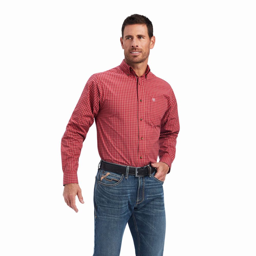 Red Men\'s Ariat Pro Series Norwell Fitted Shirts | 8194-DBFOQ