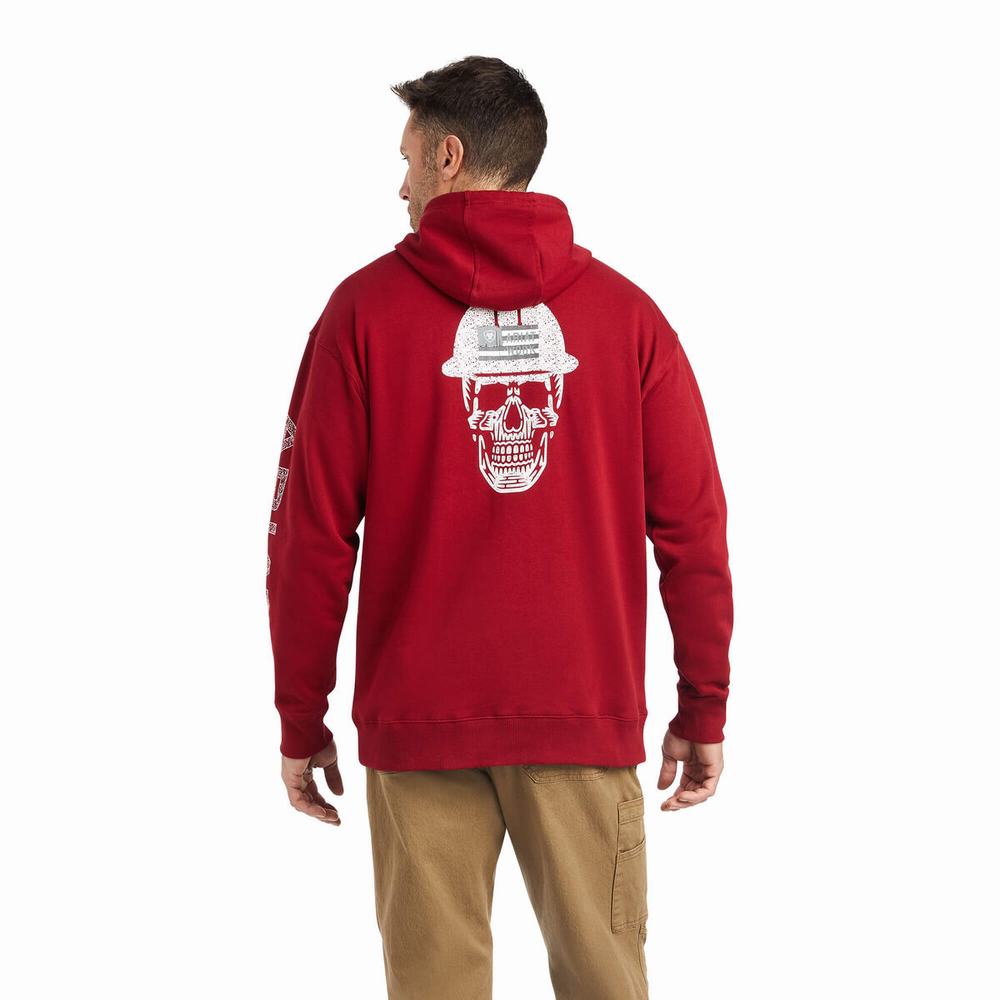 Red Men's Ariat Rebar Roughneck Hoodies | 4591-CVKFI