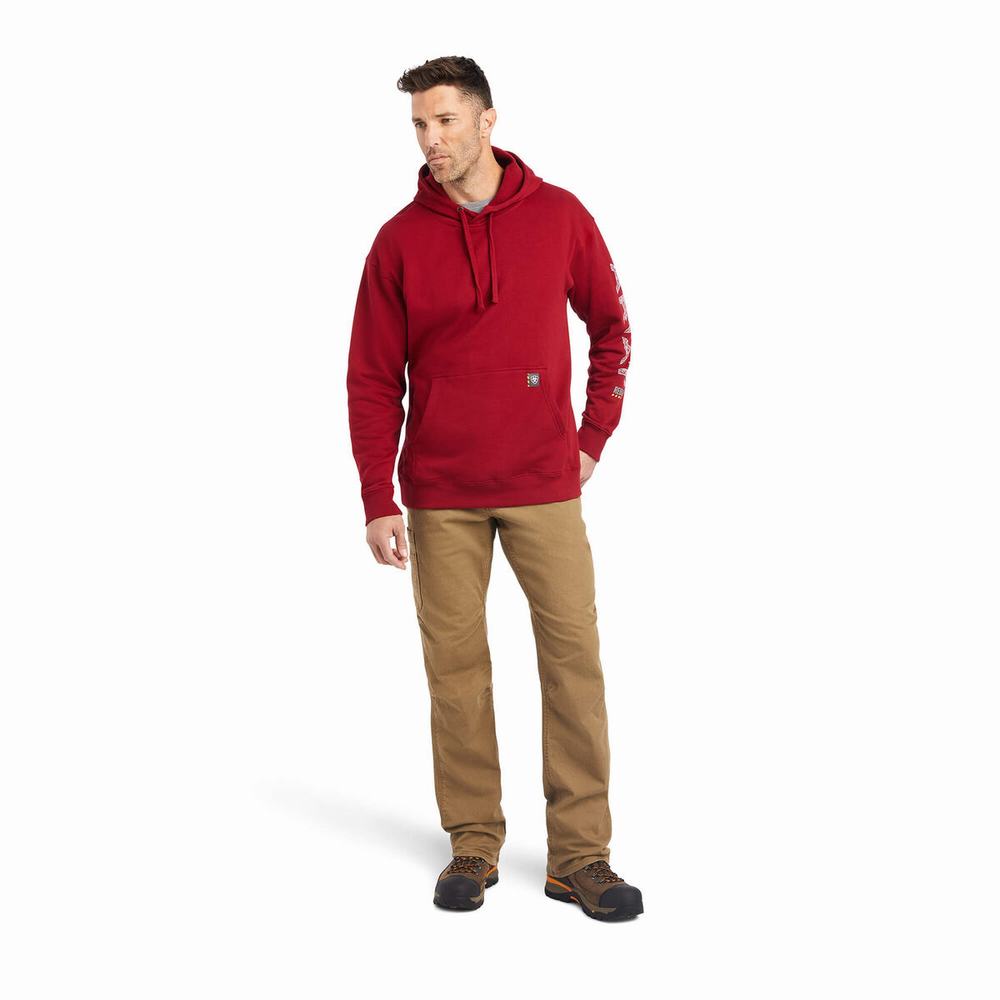 Red Men's Ariat Rebar Roughneck Hoodies | 4591-CVKFI