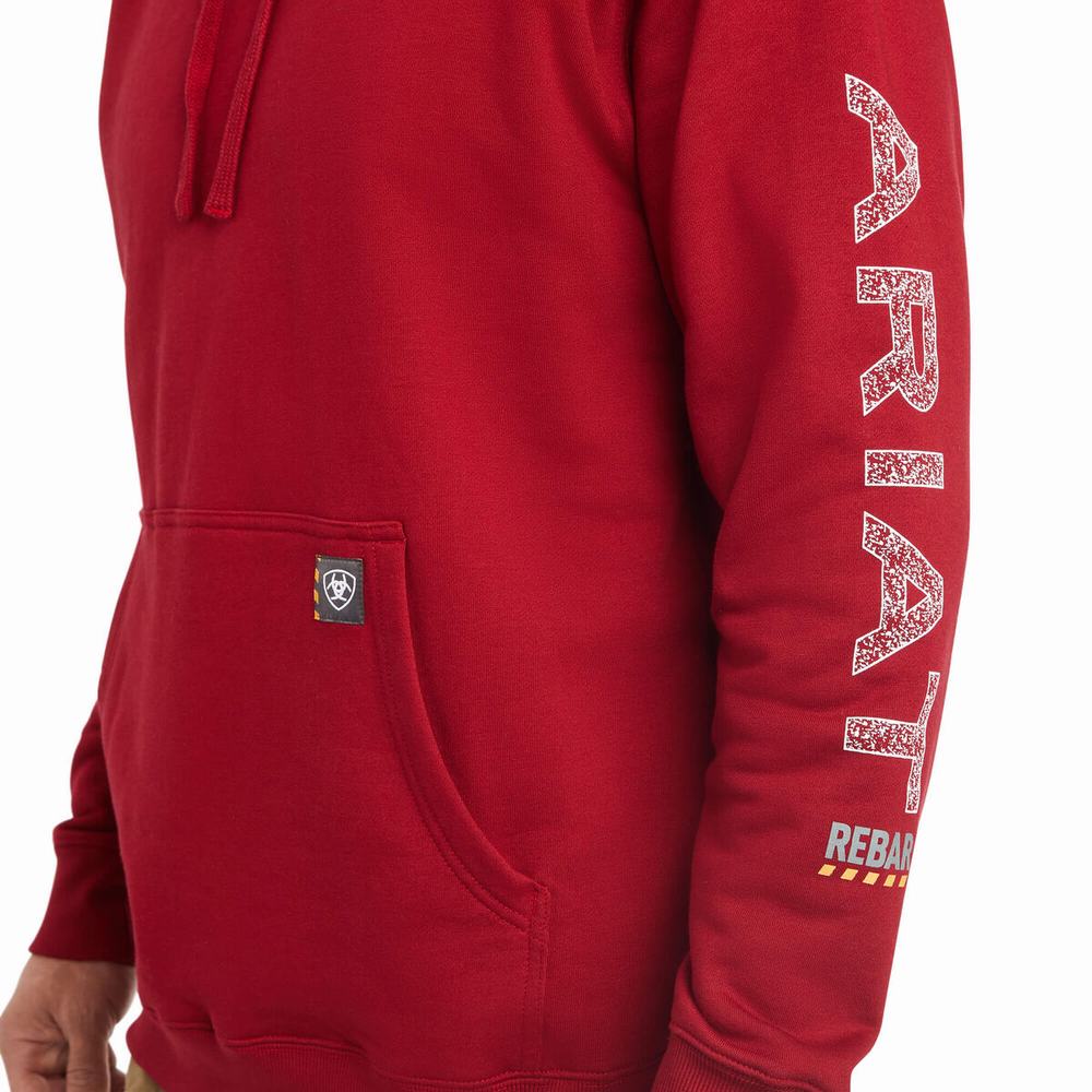 Red Men's Ariat Rebar Roughneck Hoodies | 4591-CVKFI