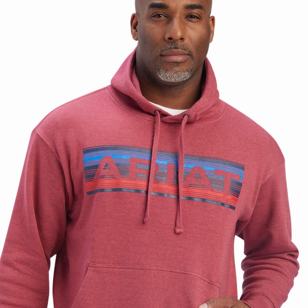 Red Men's Ariat Serape Logo Hoodies | 5701-SNTRI