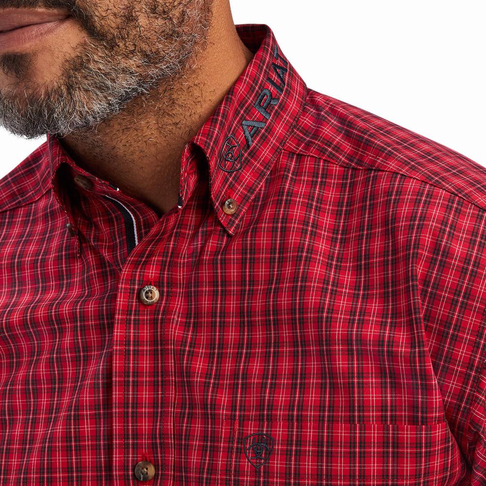 Red Men's Ariat Team Mariano Fitted Shirts | 0917-THBLK