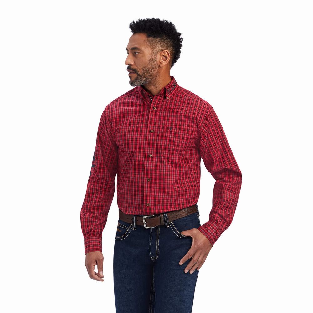 Red Men\'s Ariat Team Mariano Fitted Shirts | 0917-THBLK