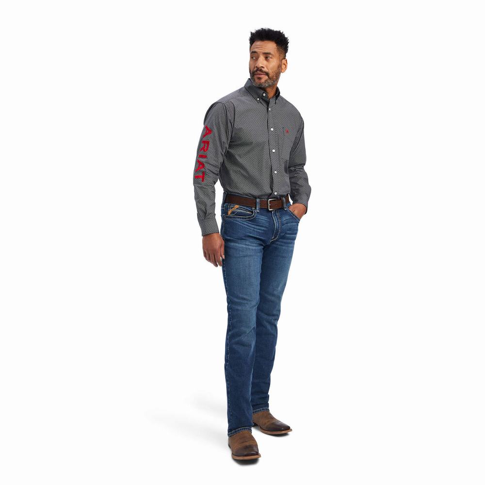 Red Men's Ariat Team Massimo Classic Fit Shirts | 4316-XNBAR