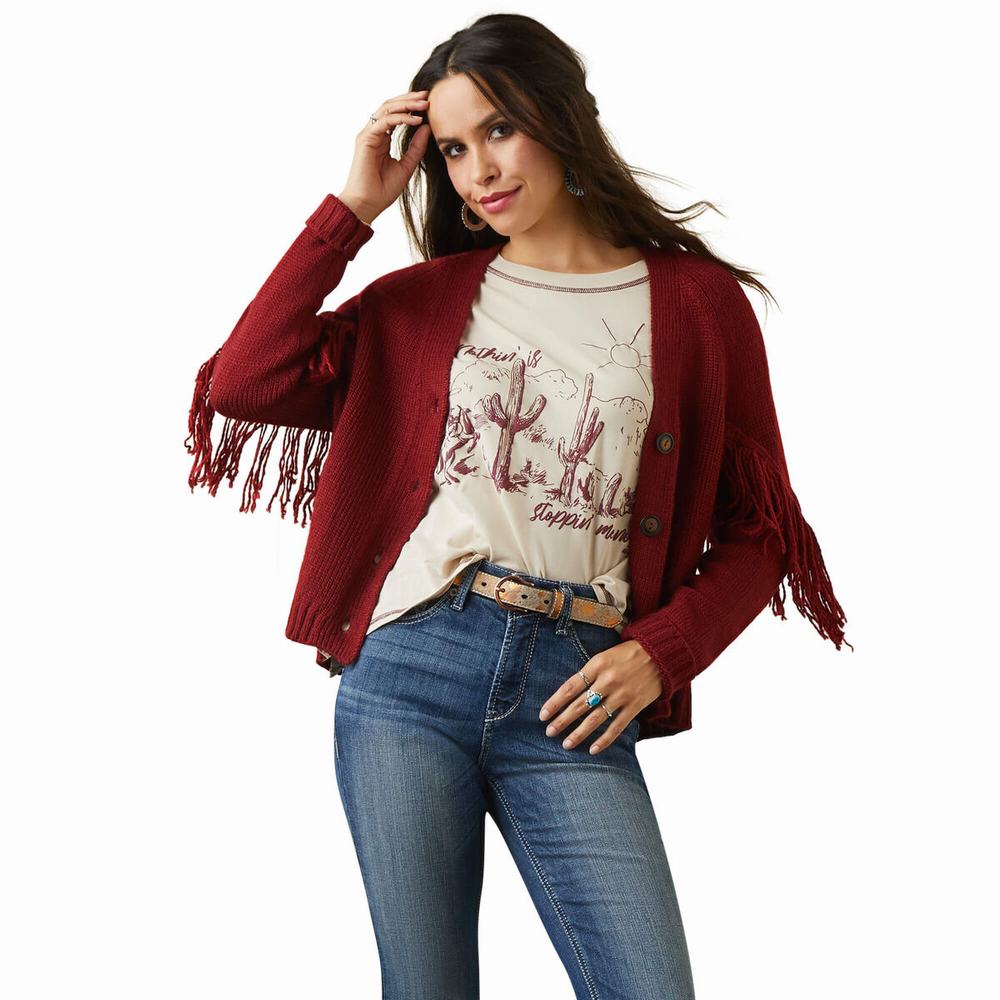 Red Women\'s Ariat Red Rock Sweaters | 1076-AJEWZ