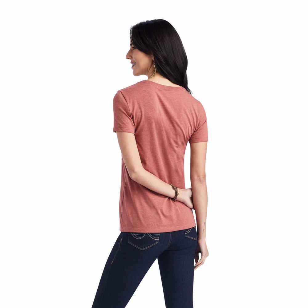 Red Women's Ariat Wheat Script Tops | 4951-VCNYK