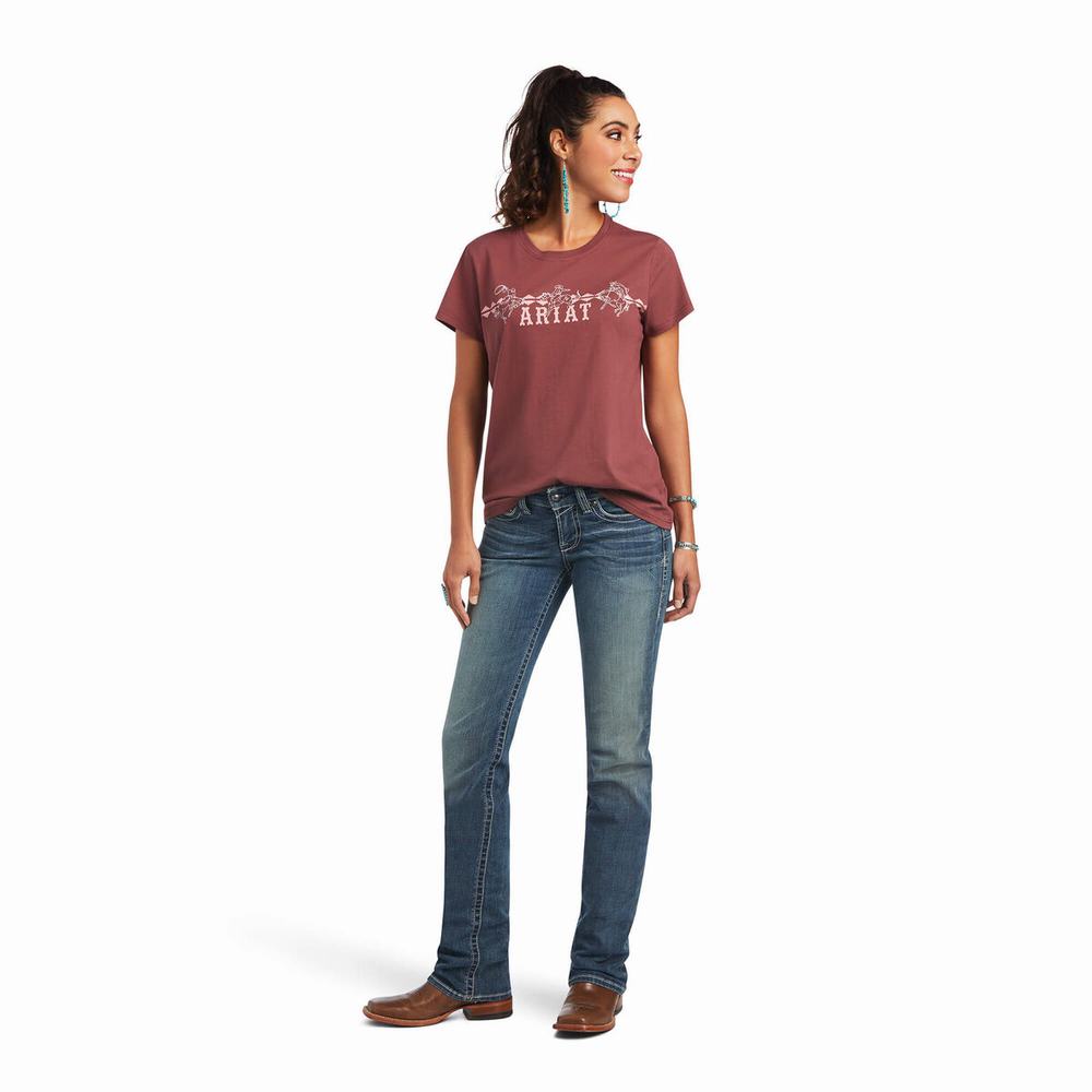 Rose Brown Women's Ariat REAL Bucking Bronc Tops | 6395-PNKQW