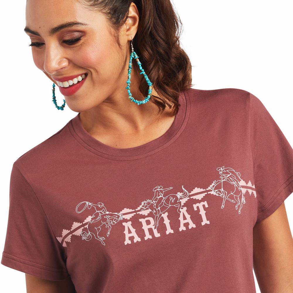 Rose Brown Women's Ariat REAL Bucking Bronc Tops | 6395-PNKQW