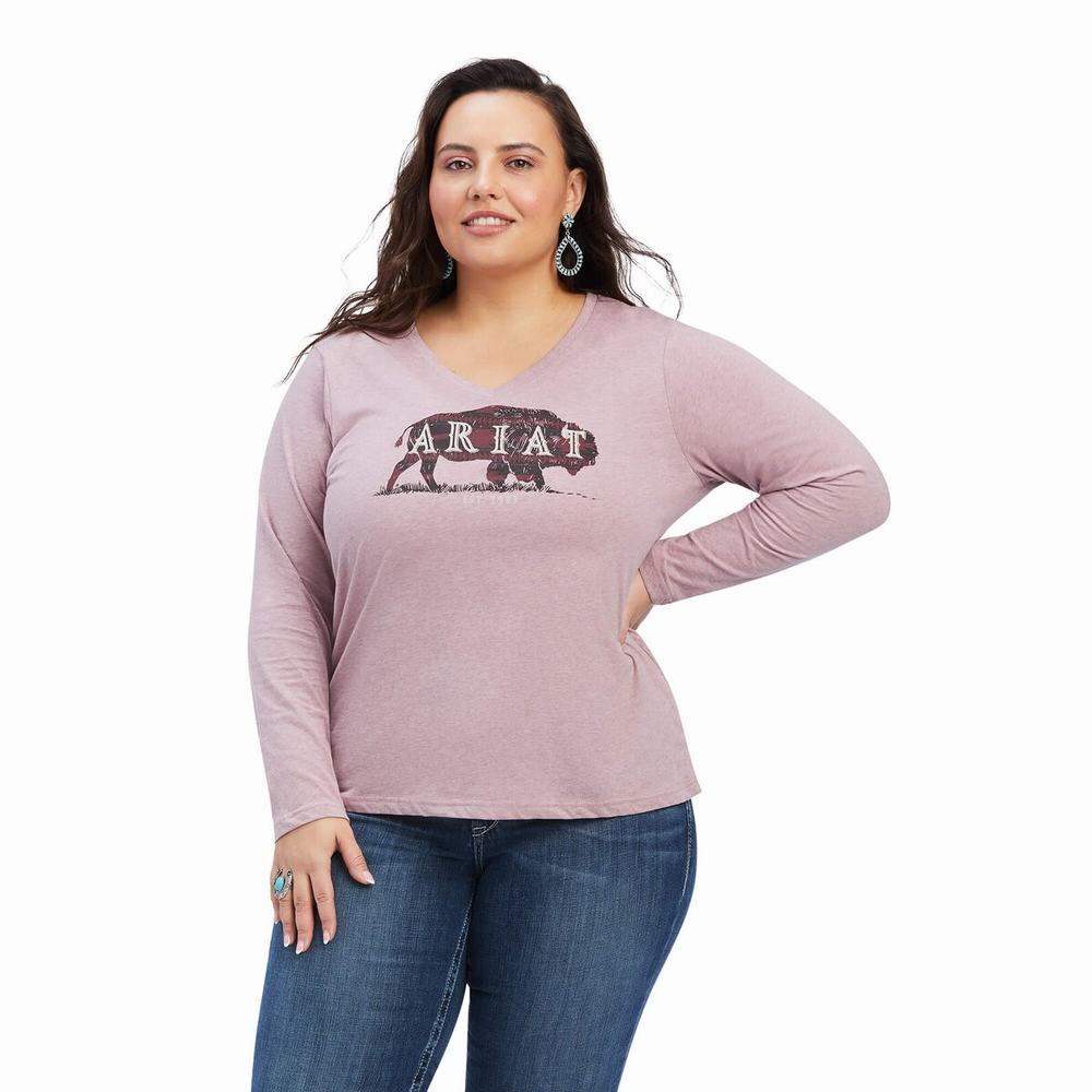 Rose Women's Ariat REAL Chest Logo Relaxed Tops | 9861-GWBKL