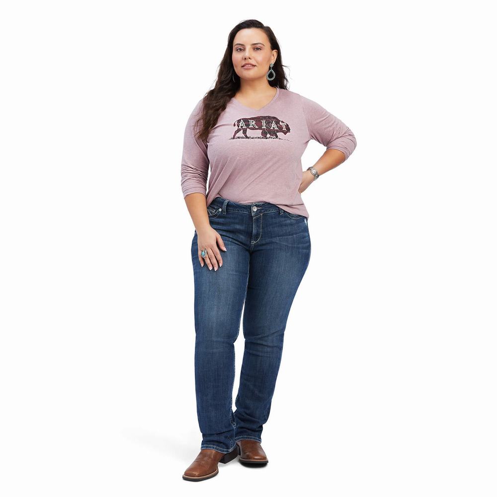 Rose Women's Ariat REAL Chest Logo Relaxed Tops | 9861-GWBKL