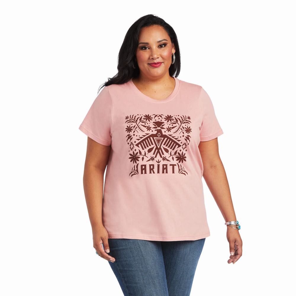 Rose Women's Ariat REAL Relaxed Fiesta Logo Tops | 1546-VJMFQ