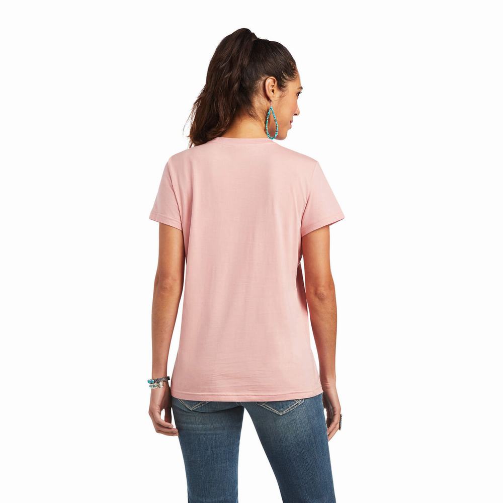 Rose Women's Ariat REAL Relaxed Fiesta Logo Tops | 1546-VJMFQ