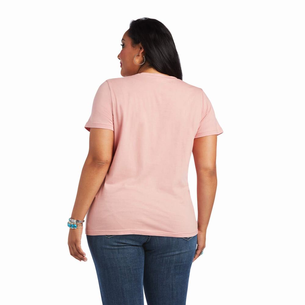 Rose Women's Ariat REAL Relaxed Fiesta Logo Tops | 1546-VJMFQ