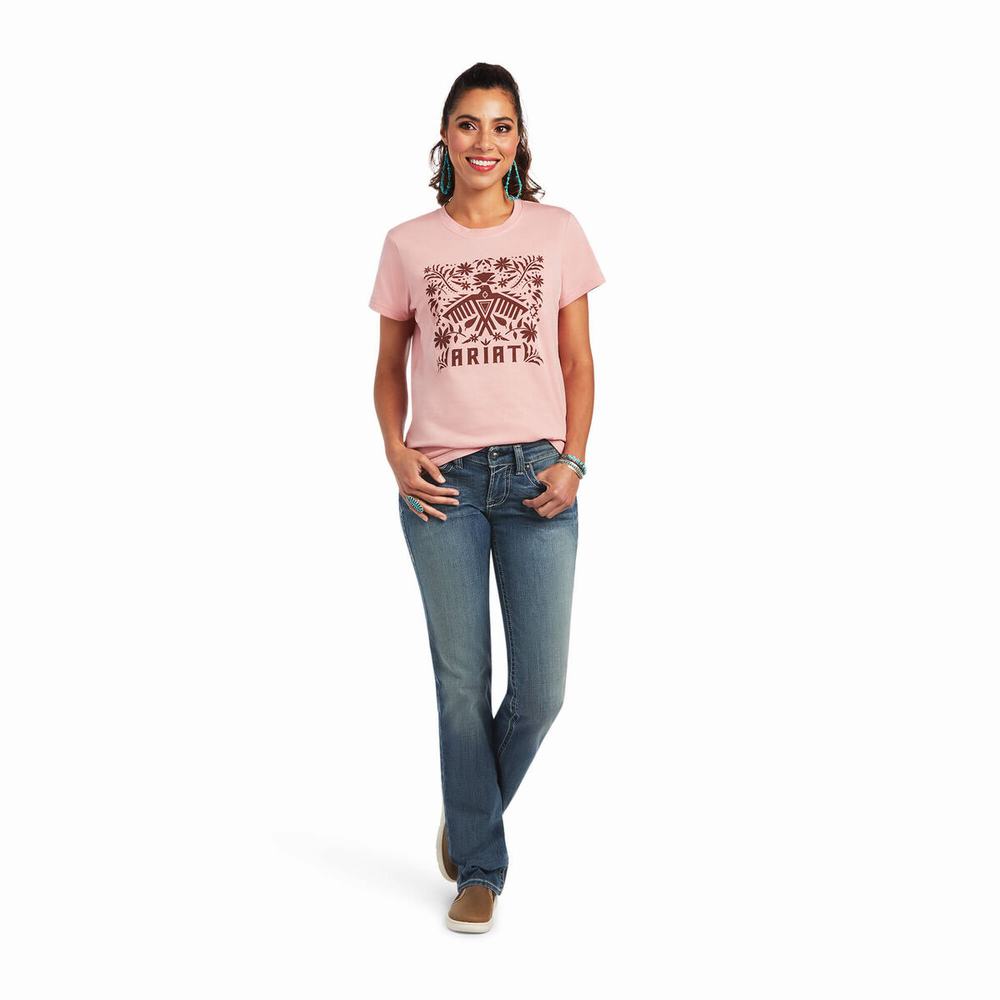 Rose Women's Ariat REAL Relaxed Fiesta Logo Tops | 1546-VJMFQ