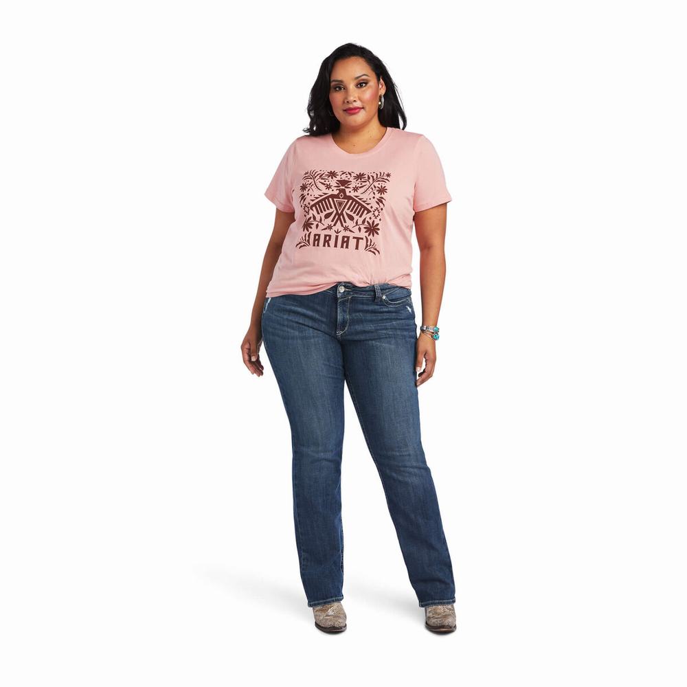 Rose Women's Ariat REAL Relaxed Fiesta Logo Tops | 1546-VJMFQ