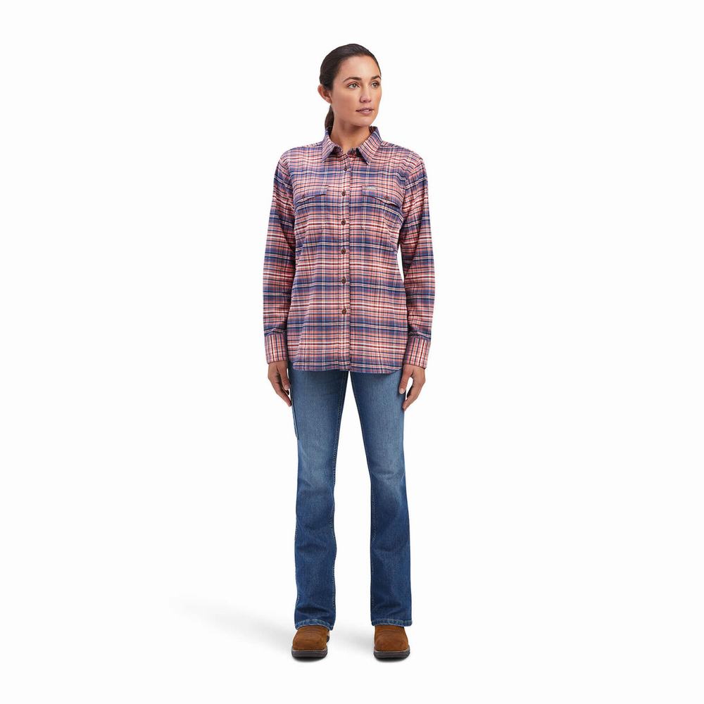 Rose Women's Ariat Rebar Flannel DuraStretch Shirts | 5673-HSTND