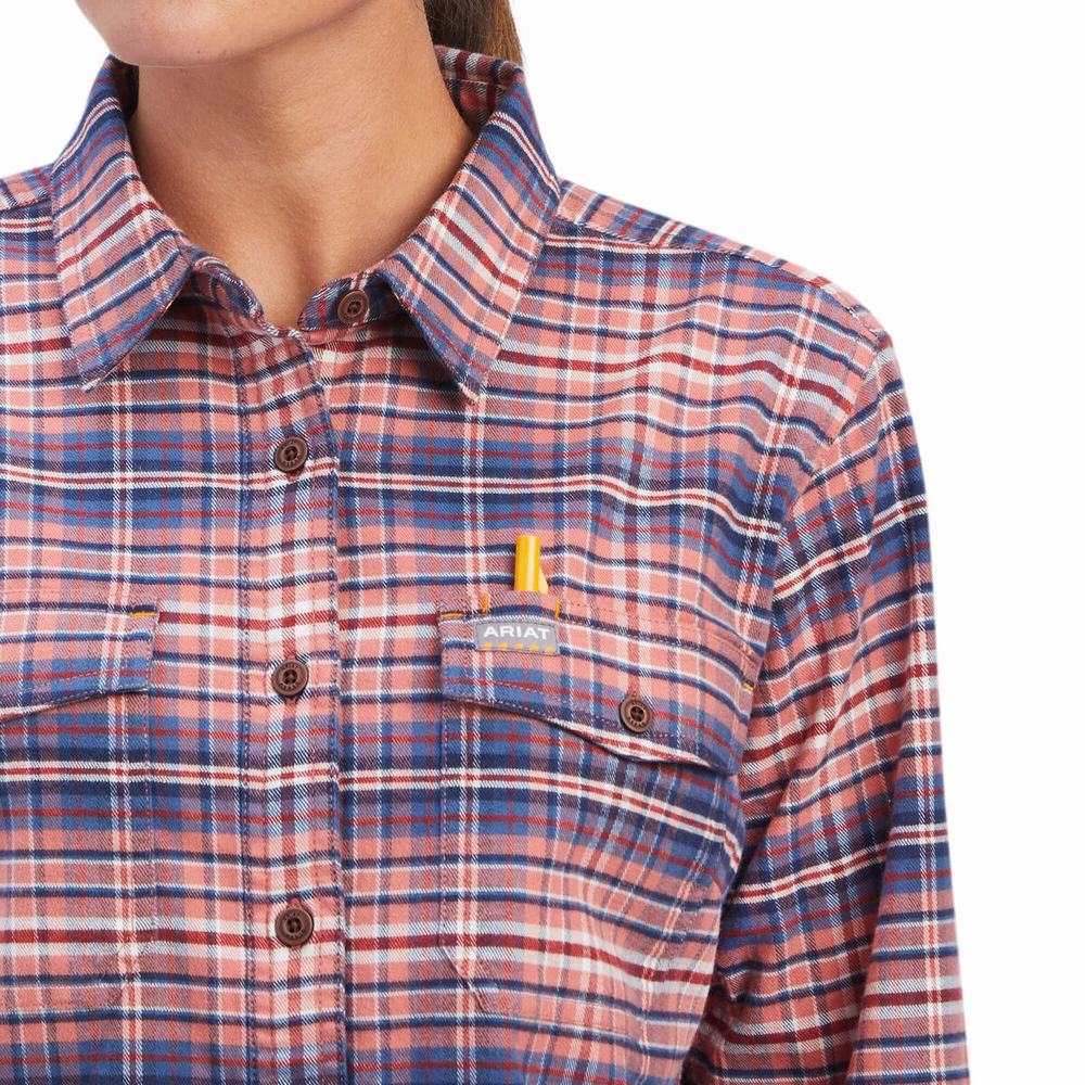 Rose Women's Ariat Rebar Flannel DuraStretch Shirts | 5673-HSTND