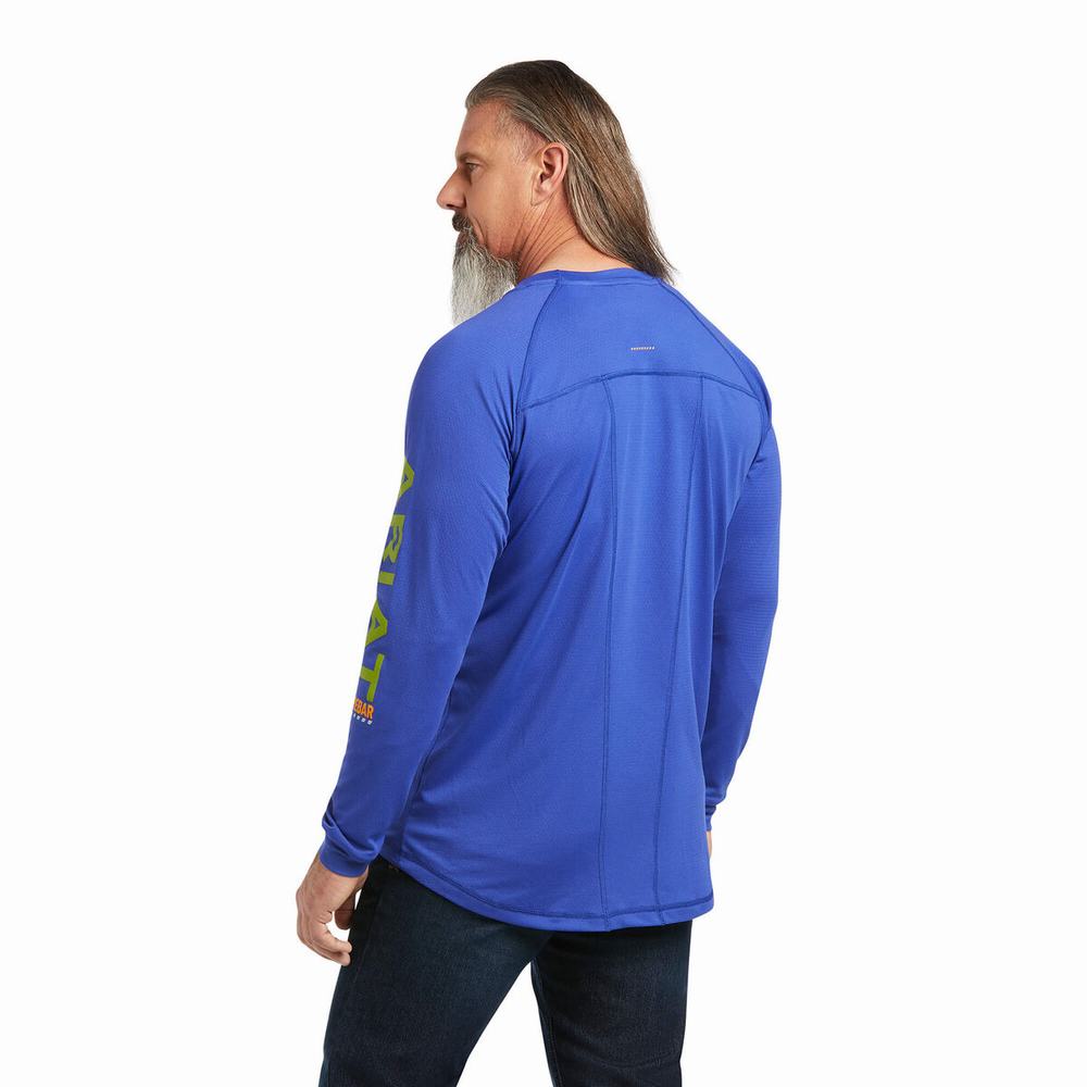 Royal Blue Men's Ariat Rebar Heat Fighter T Shirts | 3058-MVPFX