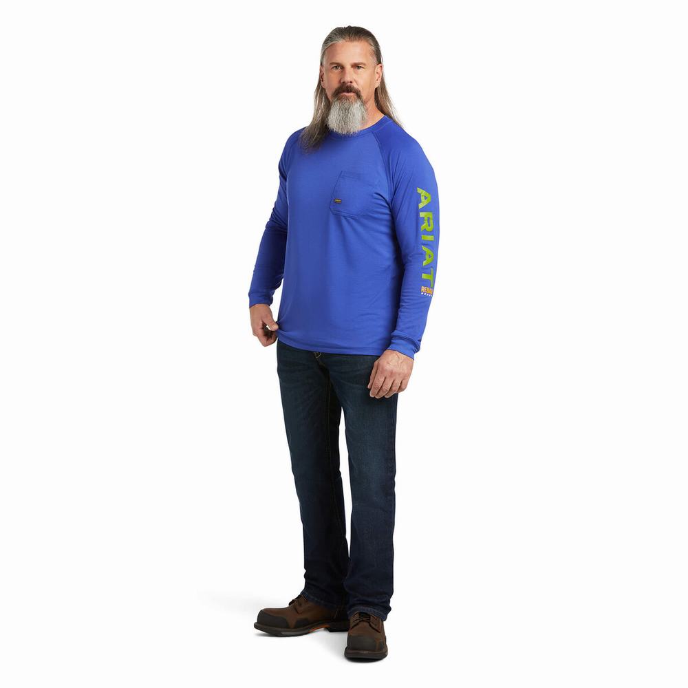 Royal Blue Men's Ariat Rebar Heat Fighter T Shirts | 3058-MVPFX