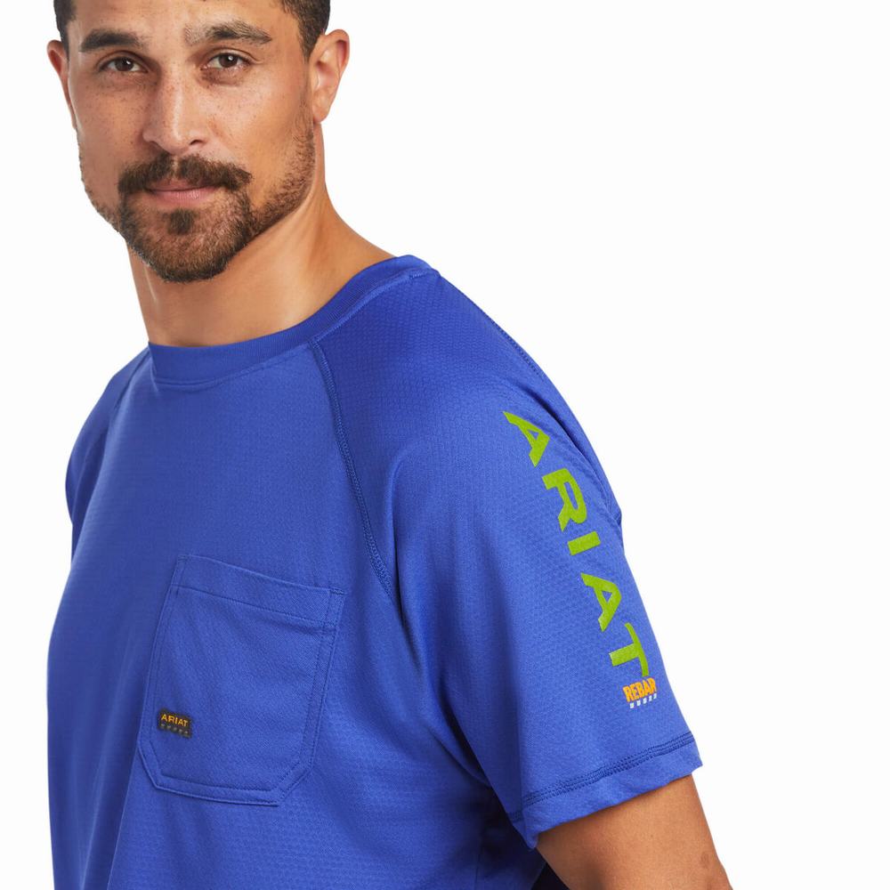 Royal Blue Men's Ariat Rebar Heat Fighter Short Sleeve | 4061-PFBYC