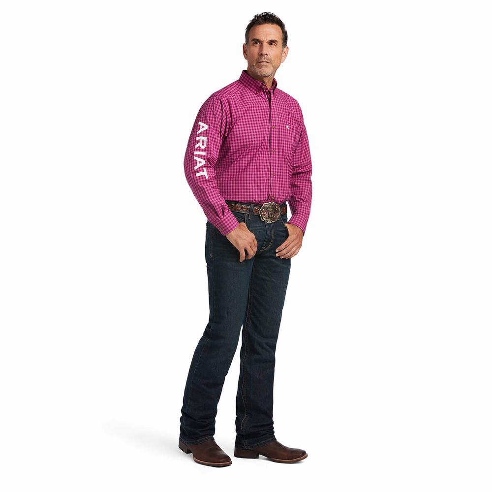 Royal Purple Men's Ariat Pro Series Team Tarletan Classic Fit Shirts | 7482-ZLMFS