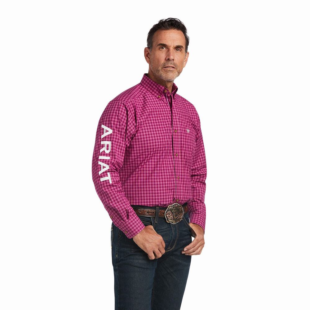 Royal Purple Men\'s Ariat Pro Series Team Tarletan Classic Fit Shirts | 7482-ZLMFS